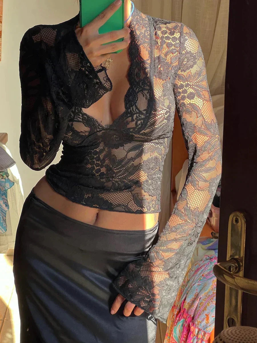 Vicki | Women's Long Sleeve Lace Wrap Blouse
