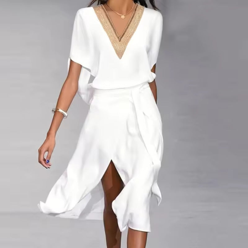 Vicki | Women's V-Neck Wrap Midi Dress for Stylish Elegance