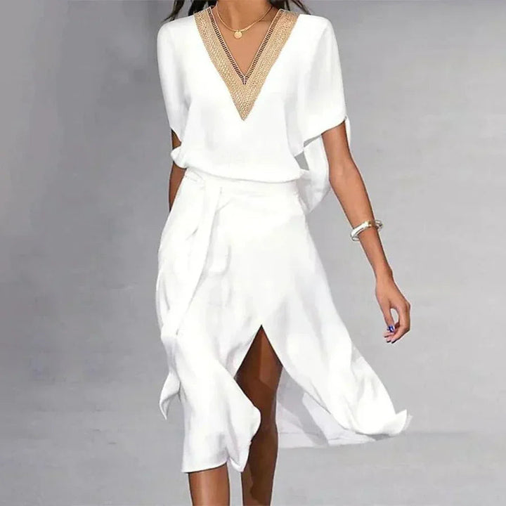 Vicki | Women's V-Neck Wrap Midi Dress for Stylish Elegance