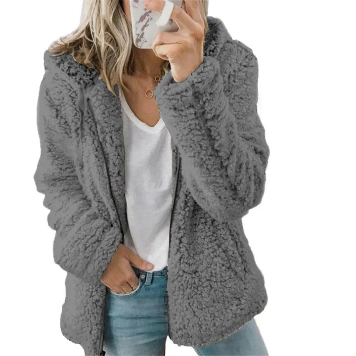 Women's Warm Plush Zipper Hoodie with Hood
