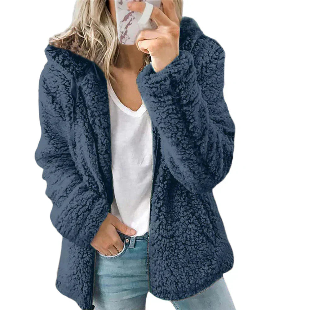 Women's Warm Plush Zipper Hoodie with Hood