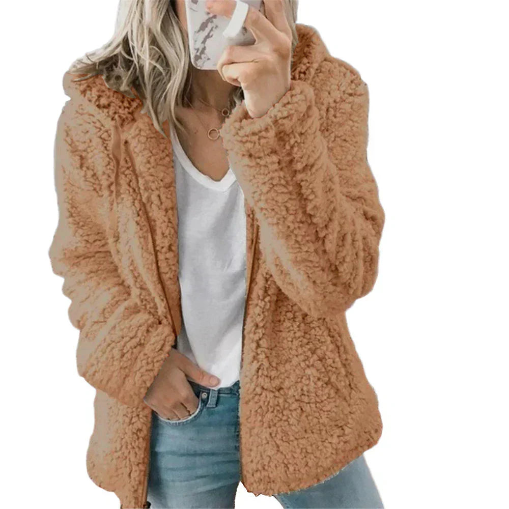 Women's Warm Plush Zipper Hoodie with Hood