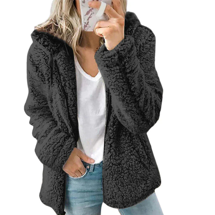 Women's Warm Plush Zipper Hoodie with Hood