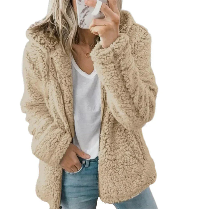 Women's Warm Plush Zipper Hoodie with Hood