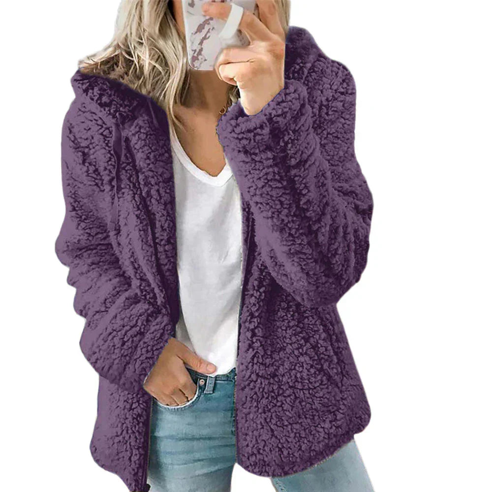 Women's Warm Plush Zipper Hoodie with Hood
