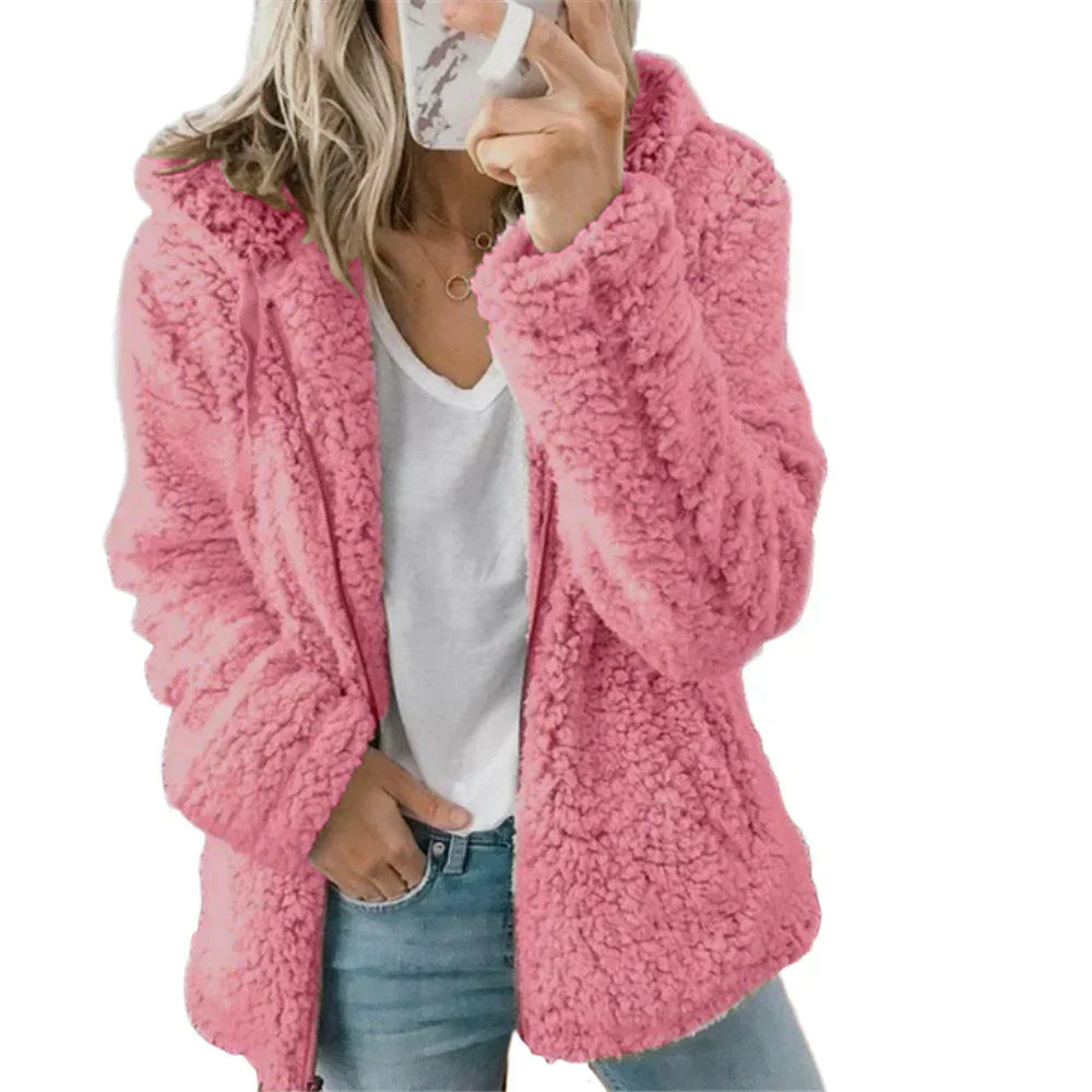 Women's Warm Plush Zipper Hoodie with Hood