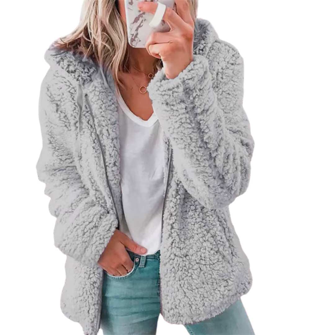 Women's Warm Plush Zipper Hoodie with Hood