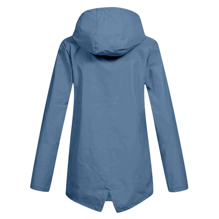 Women's Waterproof Mid-Length Jacket with Hood and Zipper