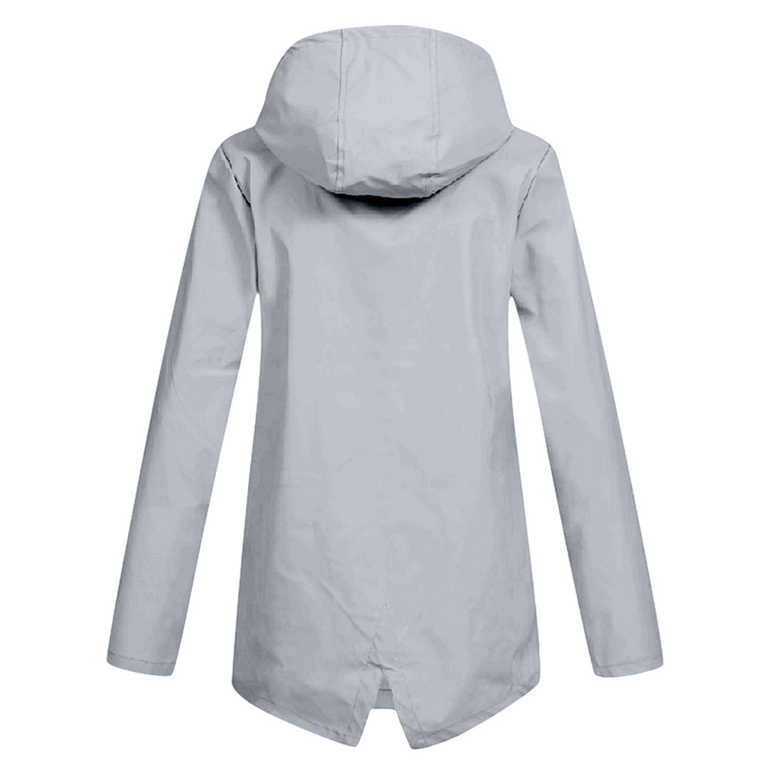 Women's Waterproof Mid-Length Jacket with Hood and Zipper