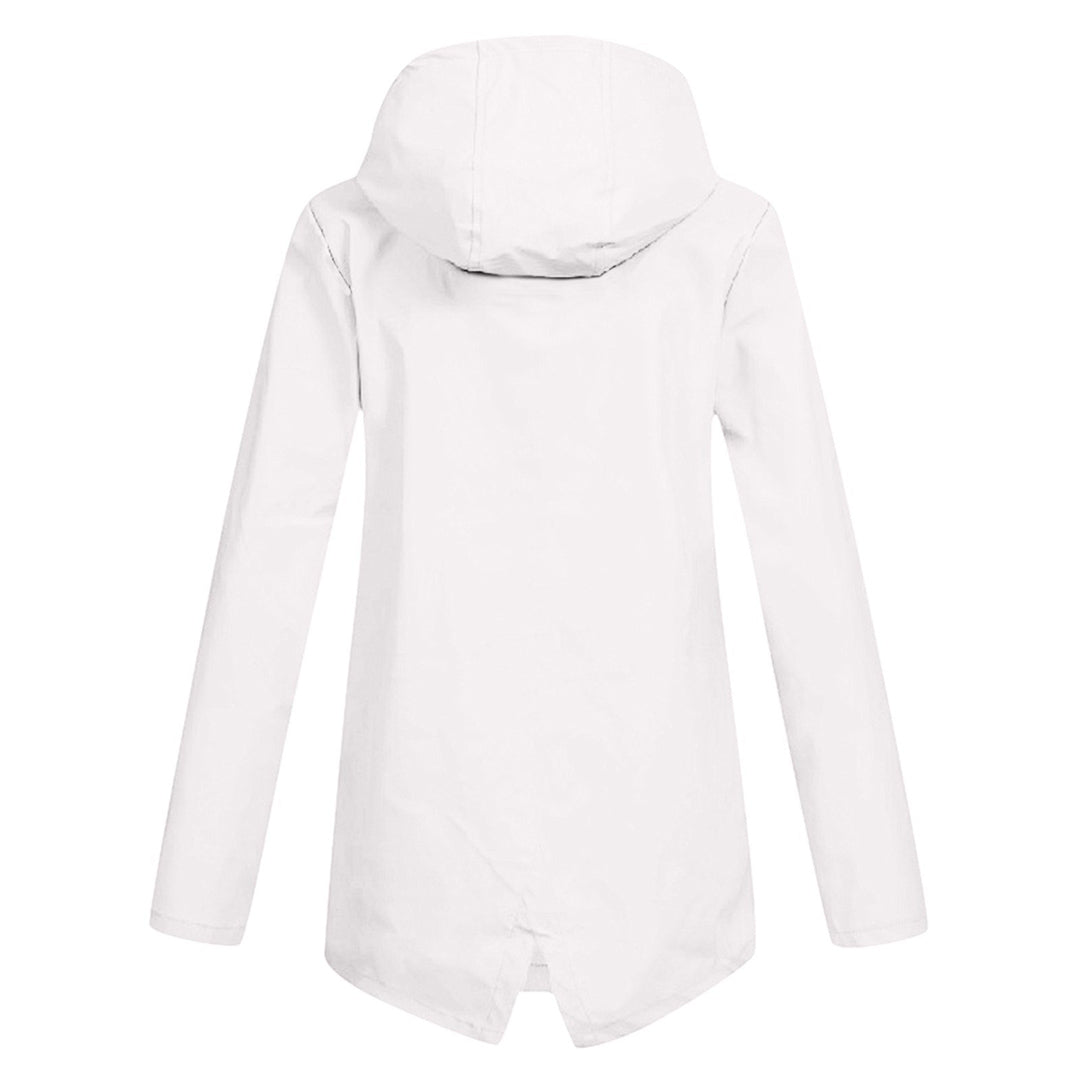Women's Waterproof Mid-Length Jacket with Hood and Zipper