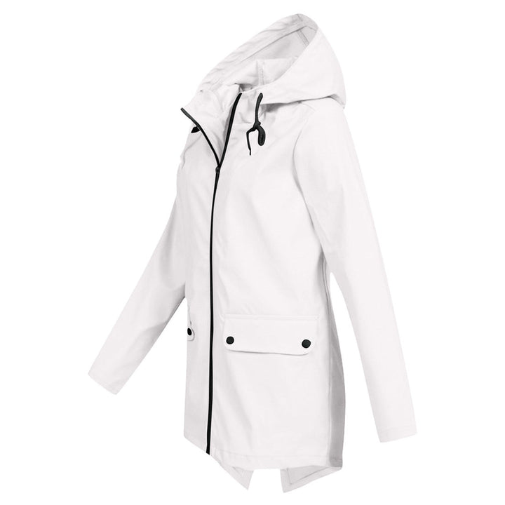 Women's Waterproof Mid-Length Jacket with Hood and Zipper