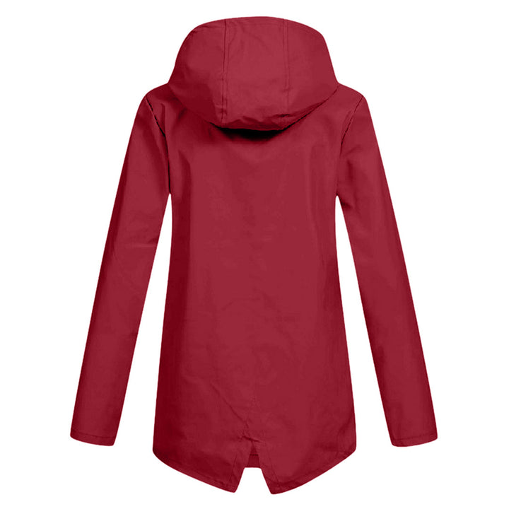 Women's Waterproof Mid-Length Jacket with Hood and Zipper
