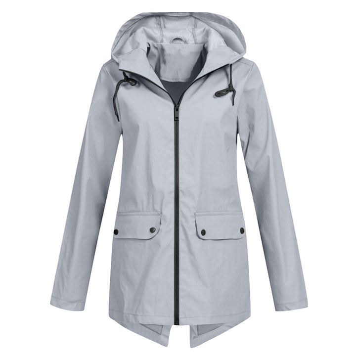 Women's Waterproof Mid-Length Jacket with Hood and Zipper