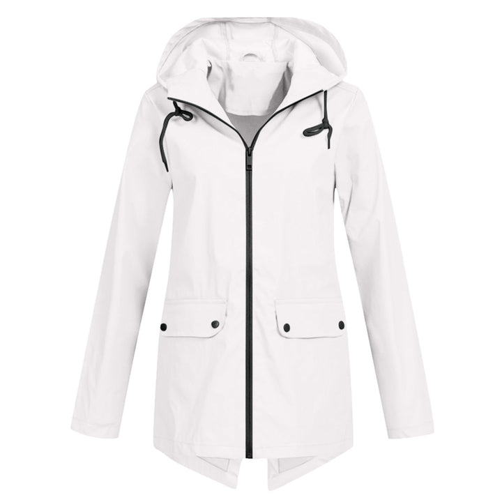 Women's Waterproof Mid-Length Jacket with Hood and Zipper