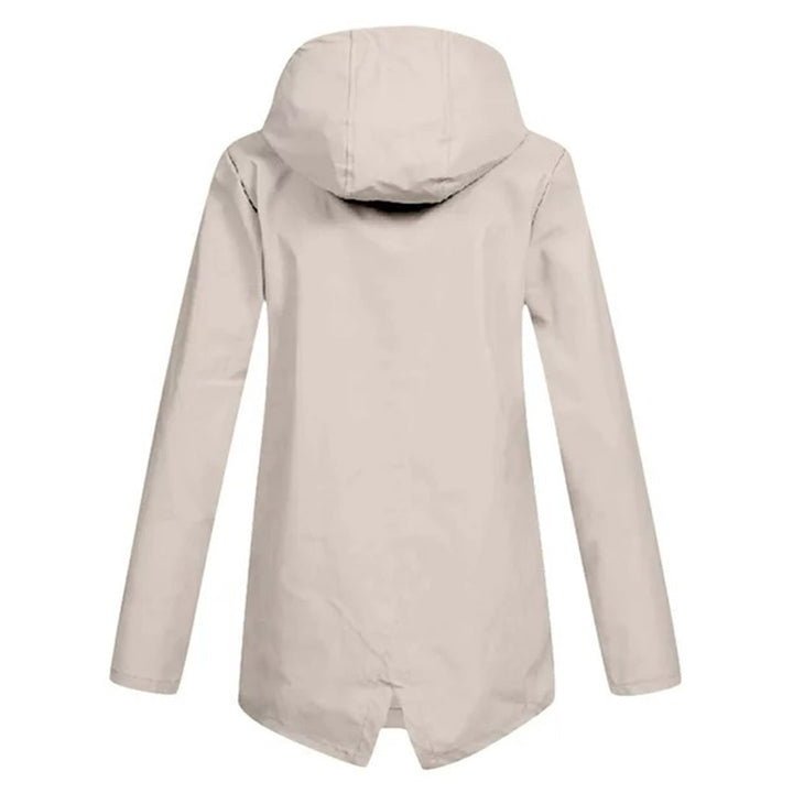 Women's Waterproof Mid-Length Jacket with Hood and Zipper