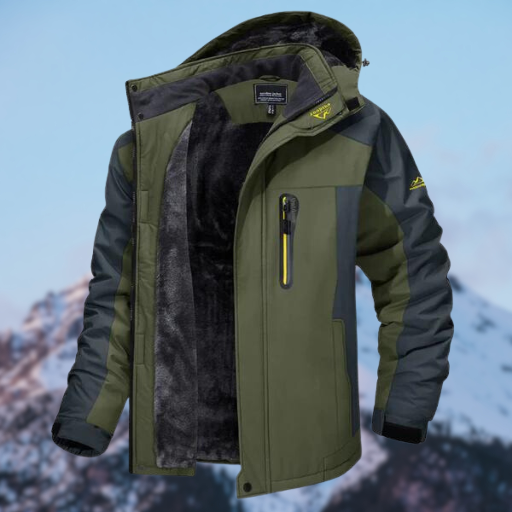 Chaqueta de invierno impermeable para hombre con capucha desmontable y bolsillos