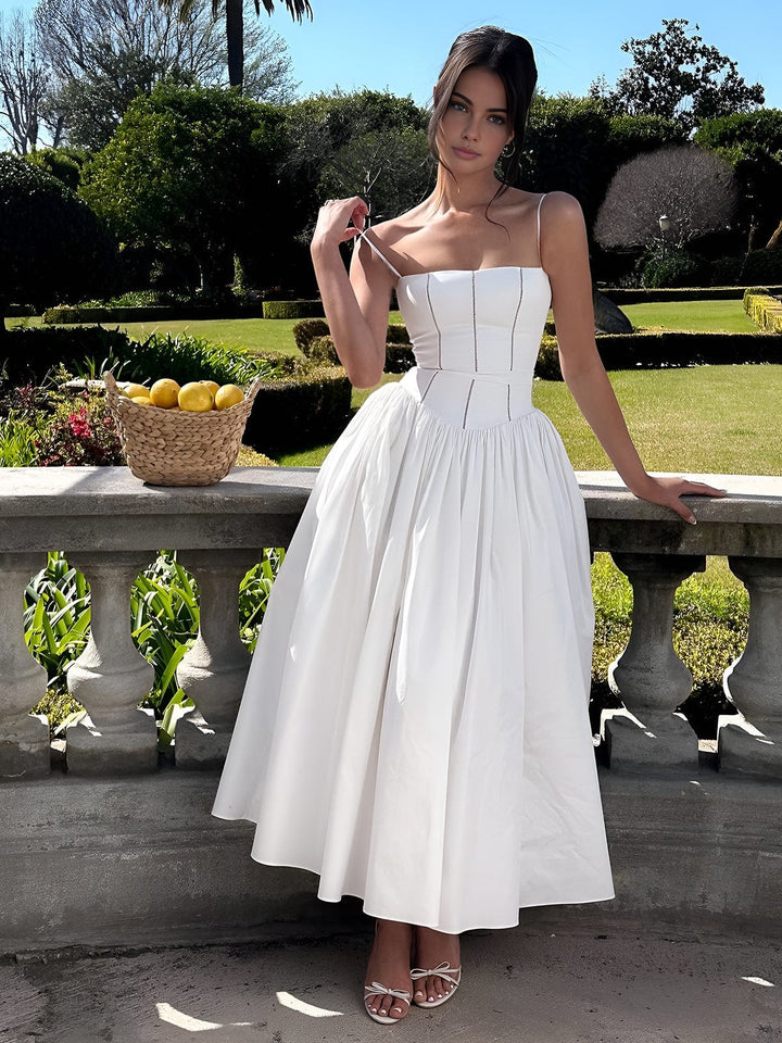 Whitney | Women's A-Line Midi Dress with Spaghetti Straps