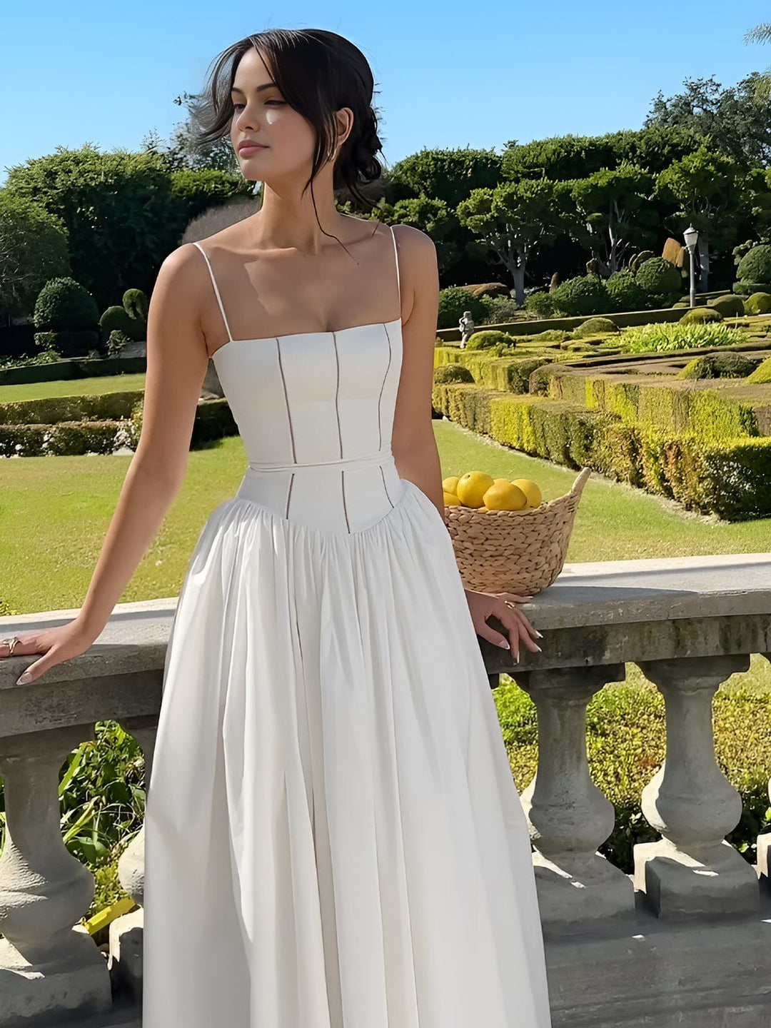 Whitney | Women's A-Line Midi Dress with Spaghetti Straps