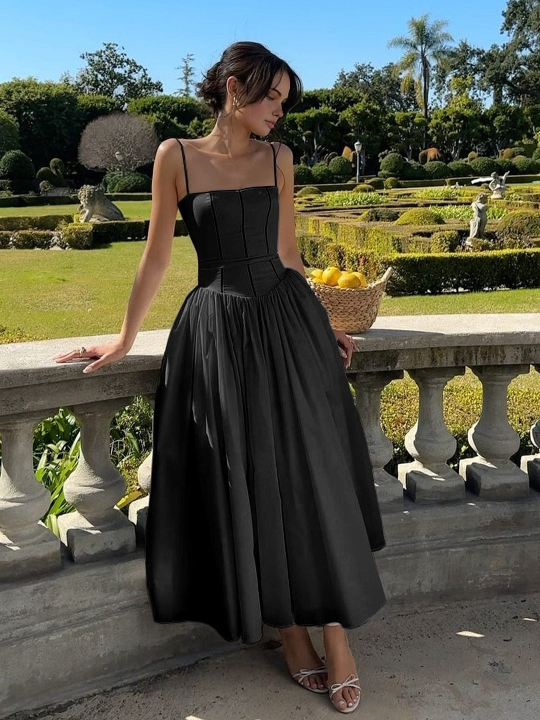Whitney | Women's A-Line Midi Dress with Spaghetti Straps