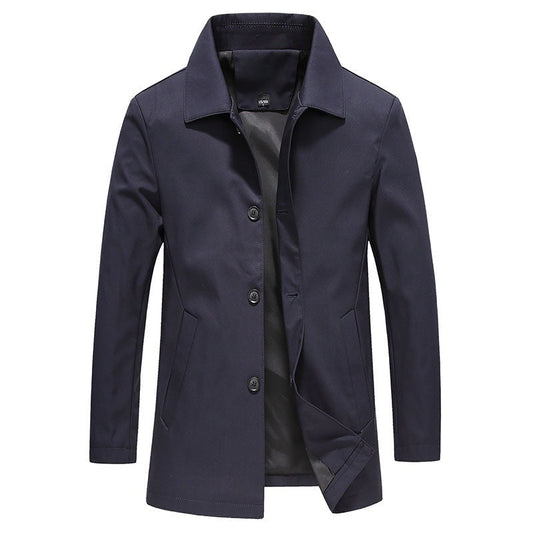 Men's Windproof Long Coat - Solid Color Options