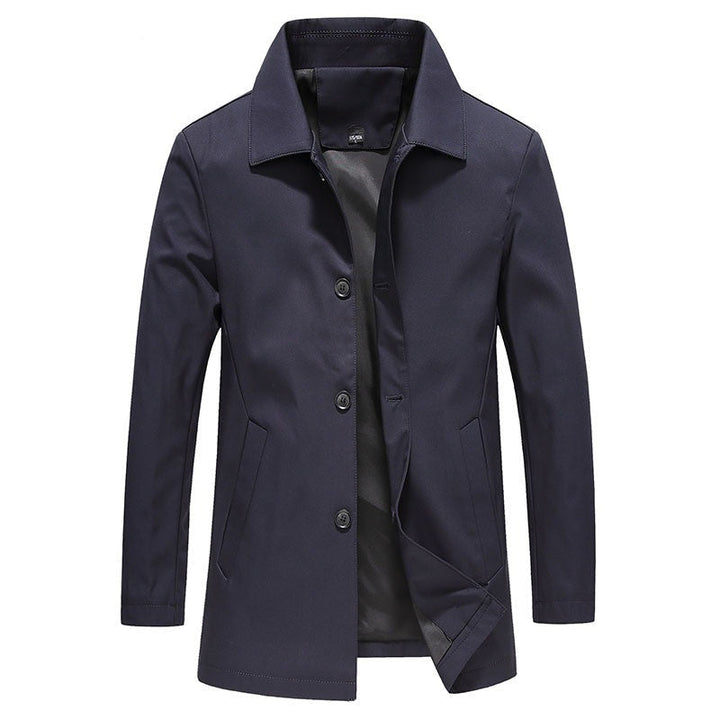 Men's Windproof Long Coat - Solid Color Options
