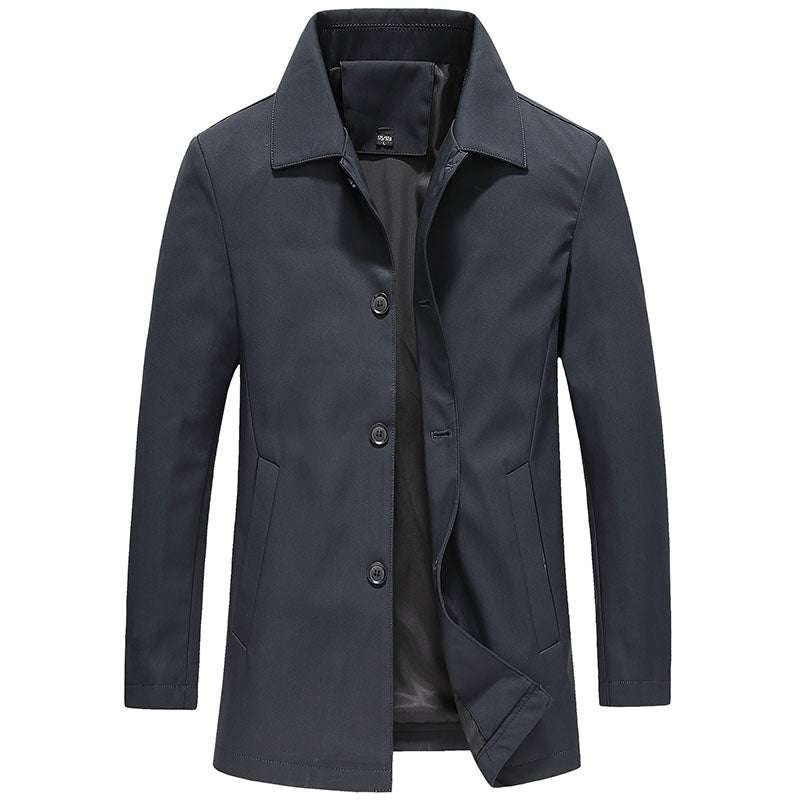 Men's Windproof Long Coat - Solid Color Options