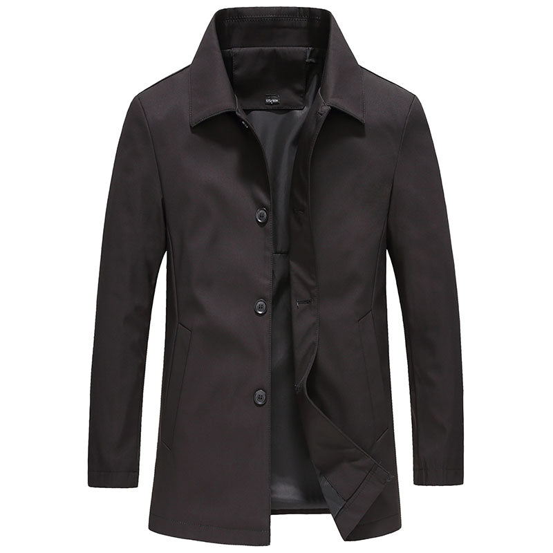 Men's Windproof Long Coat - Solid Color Options