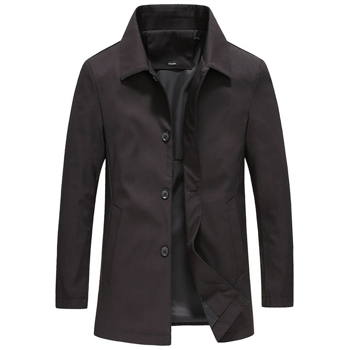 Men's Windproof Long Coat - Solid Color Options