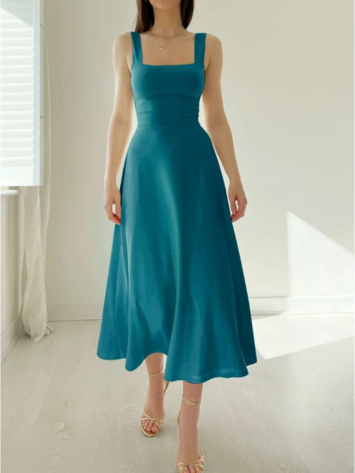 Yvonne | Women's A-Line Midi Dress Without Sleeves