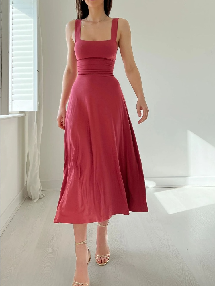 Yvonne | Women's A-Line Midi Dress Without Sleeves