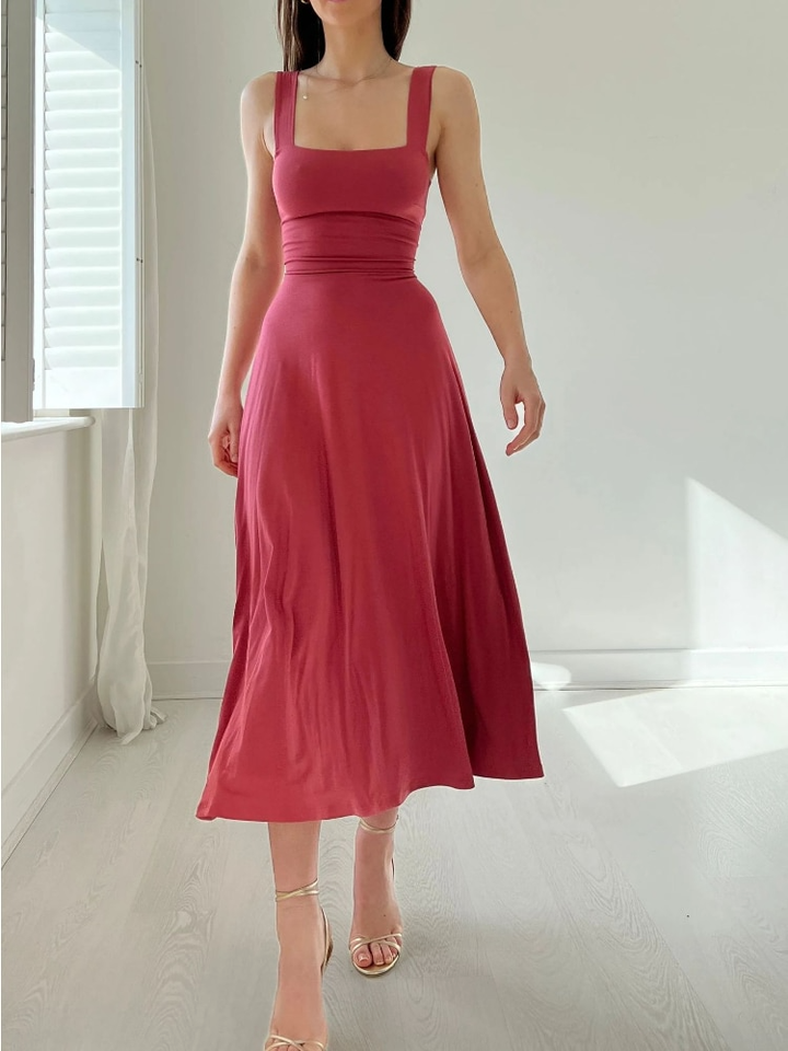 Yvonne | Women's A-Line Midi Dress Without Sleeves