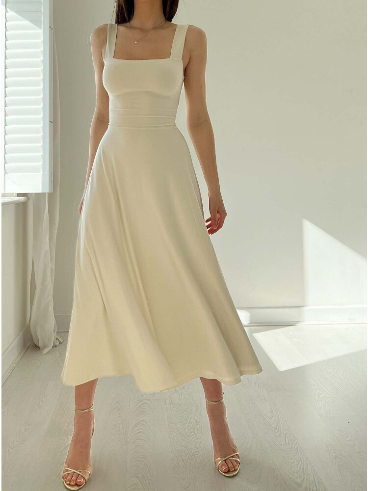 Yvonne | Women's A-Line Midi Dress Without Sleeves