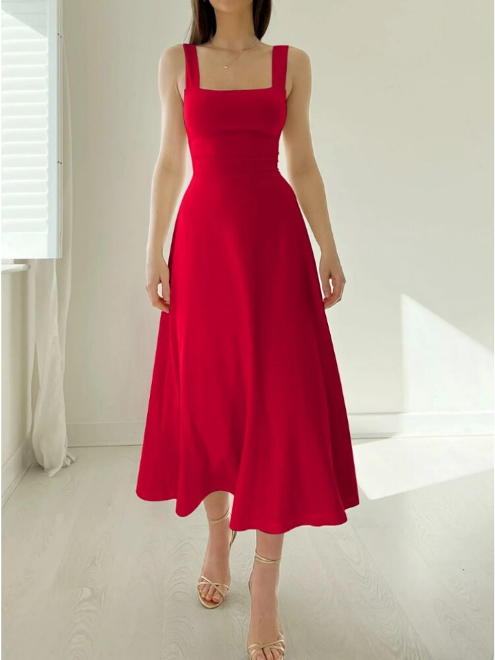 Yvonne | Women's A-Line Midi Dress Without Sleeves
