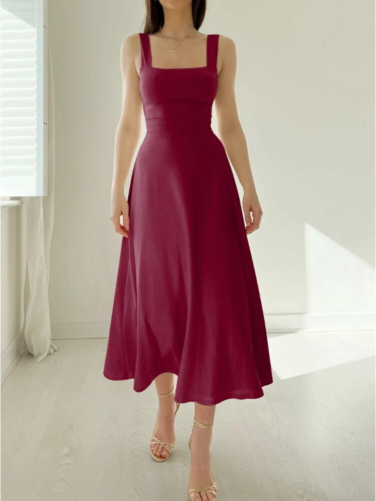 Yvonne | Women's A-Line Midi Dress Without Sleeves