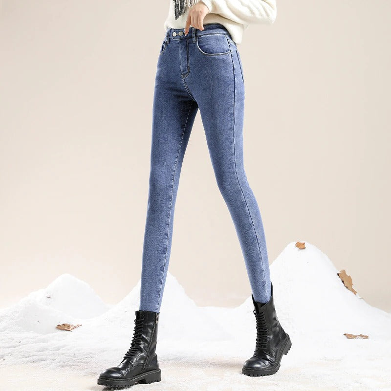 Lined Women's High Waist Winter Jeans