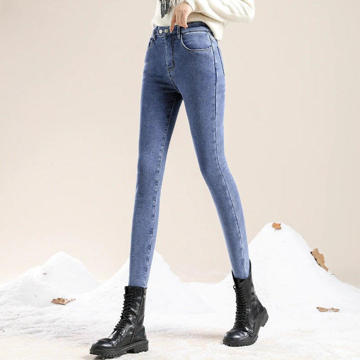 Lined Women's High Waist Winter Jeans