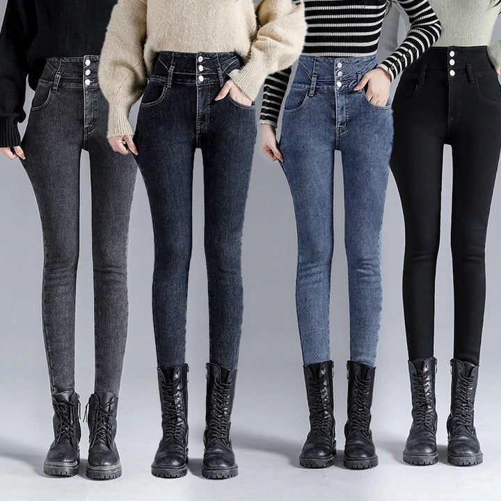 Lined Women's High Waist Winter Jeans